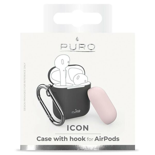 Estuche Puro funda silicona Air pods/Air pods 2 gris oscuro  con mosquetón - Imagen 2