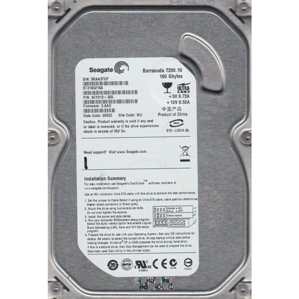 Disco Duro Seagate BarraCuda ST3160215A 3,5'' 160GB 7200RPM Usado