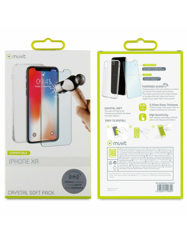 Pack Muvit para Apple iPhone XR funda Cristal Soft transparente + protector. - Imagen 4