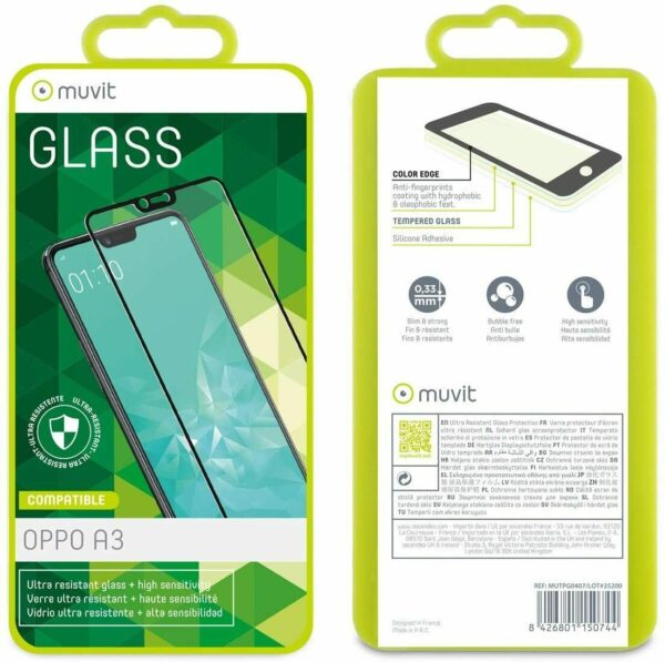 Protector de pantalla Muvit para Oppo A3 vidrio templado plano marco negro - Imagen 2