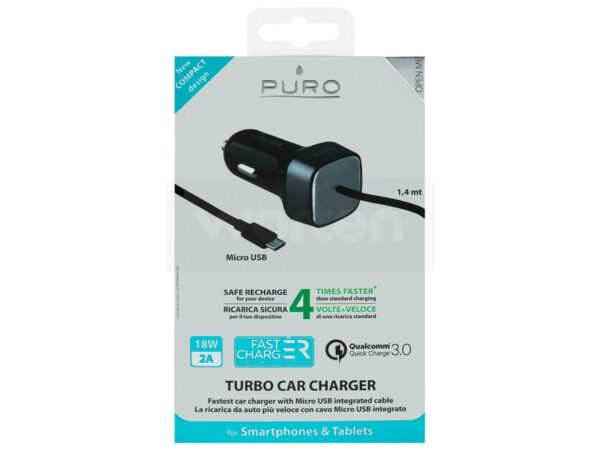 Cargador coche Muvit Qualcomm QC 3.0 18W MicroUSB 1,4m - Imagen 2