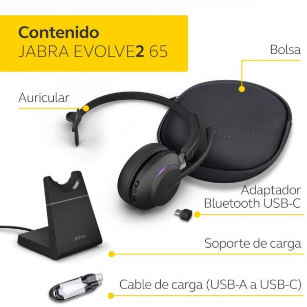 Jabra Evolve2 65 MS Teams Mono Auricular Bluetooth **Falla base de carga, no carga, para cargar mediante cable USB C incluido.** - Imagen 2