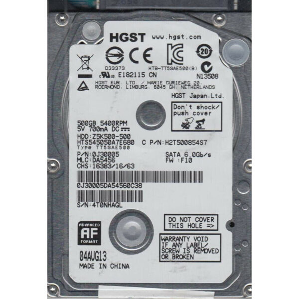 Disco Duro Hitachi 500GB SATA 2.5'' HTS545050A7E680 Usado.