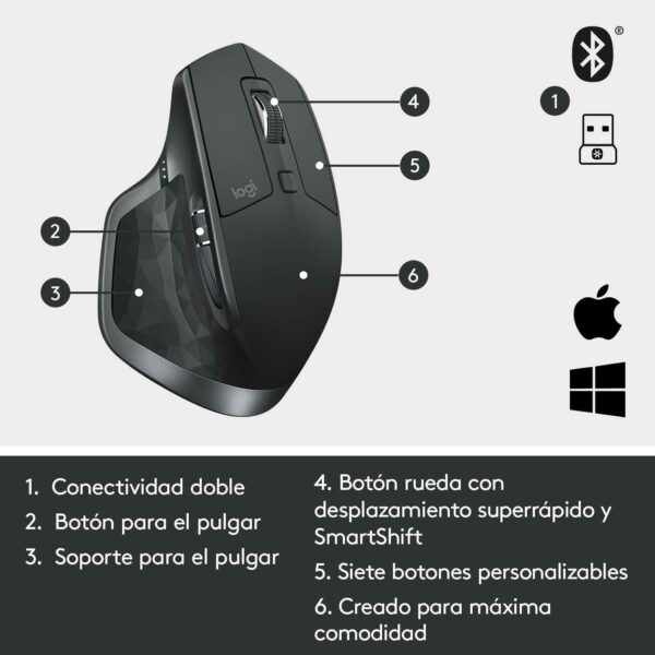 Logitech MX Master 2S Laser Wireless Unifying y Bluetooth Usado **Falla el motor del scroll** - Imagen 6