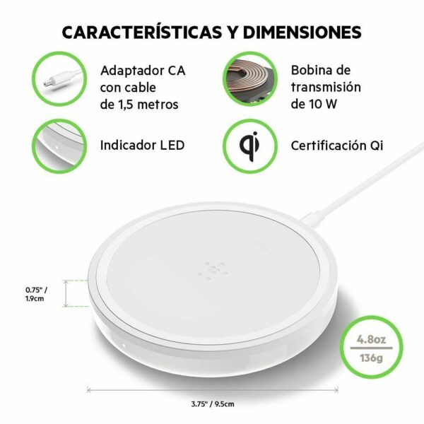 Base de carga Inalambrica Belkin Qi 10W Blanca *Embalaje dañado, producto nuevo* - Imagen 3