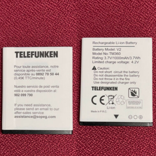 Batería Litio original Telefunken V2 para Telefunken TM360 3.7V 1000mAh 3.7Wh