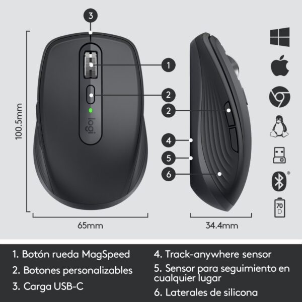 Logitech MX Anywhere 3 Ratón Compacto Inalámbrico 4000DPI Grafito Usado *Sin emb - Imagen 9