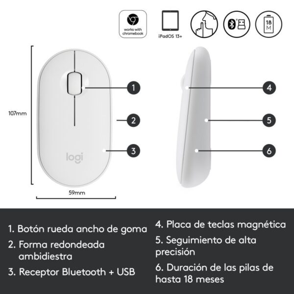 Logitech Pebble M340 Ratón Óptico Inalámbrico Blanco Usado *Sin embalaje orig* - Imagen 6