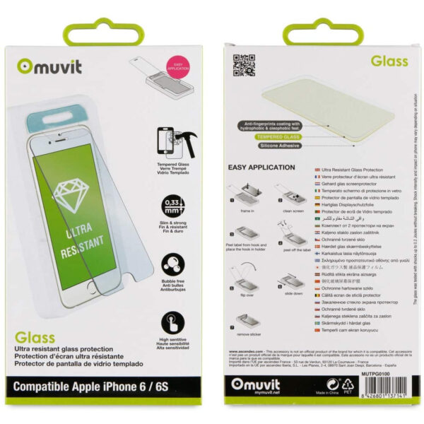 Protector de pantalla Muvit con aplicador para Apple iPhone 6/6S vidrio templado - Imagen 2