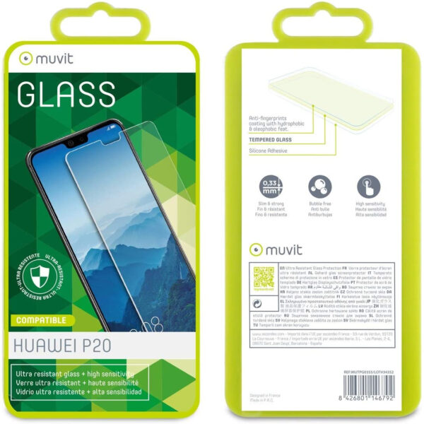 Protector de pantalla Muvit para Huawei P20 vidrio templado plano. - Imagen 2