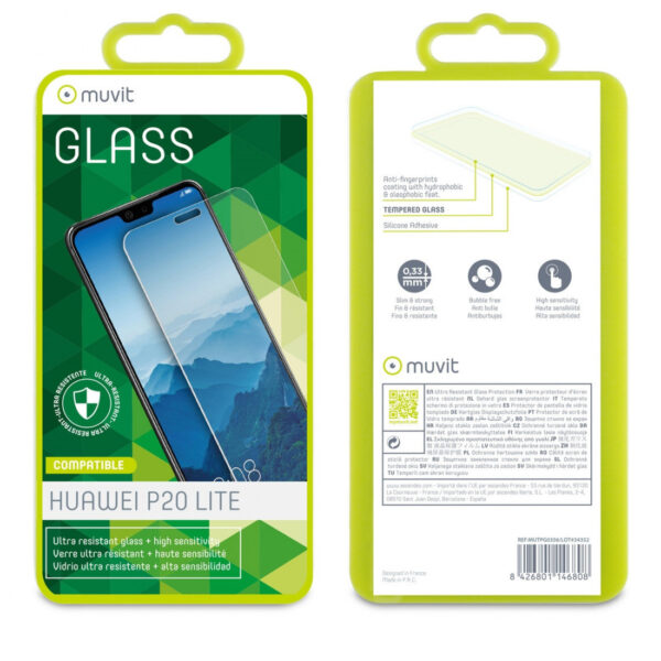 Protector de pantalla Muvit para Huawei P20 Lite vidrio templado plano. - Imagen 2