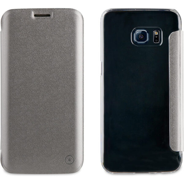 Funda Muvit Folio para Samsung Galaxy S7 Edge parte trasera transparente plata.