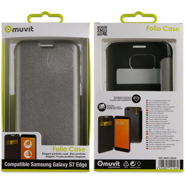 Funda Muvit Folio para Samsung Galaxy S7 Edge parte trasera transparente plata. - Imagen 2