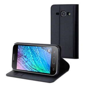 Funda Muvit Wallet Folio con función soporte negra para Samsung Galaxy J1.