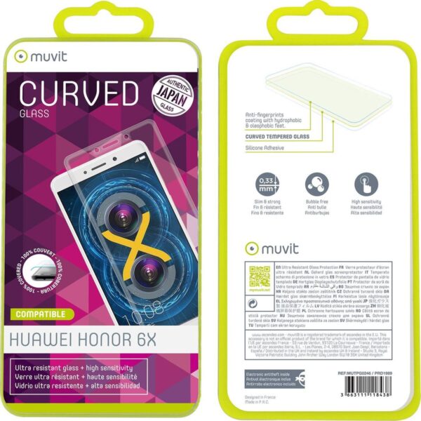 Protector de pantalla Muvit para Huawei Honor 6X vidrio templado curvo 3D. - Imagen 2