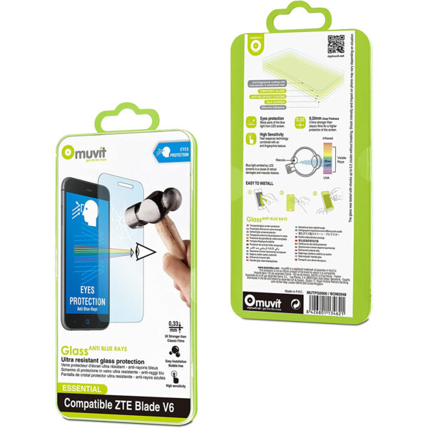 Protector de pantalla Muvit para ZTE Blade V6 vidrio templado plano. - Imagen 2