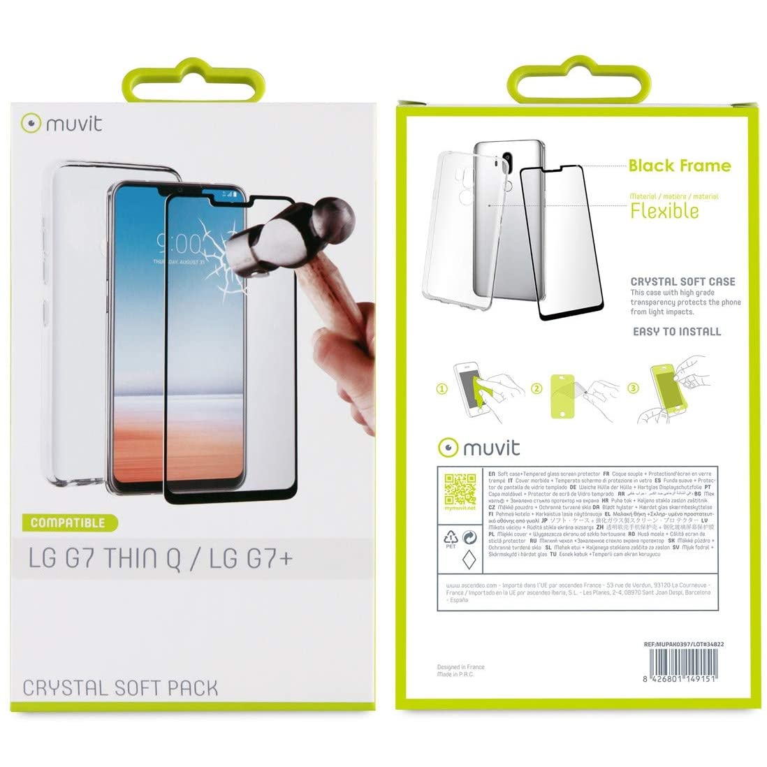 Pack Muvit Cristal Soft para LG G7 ThinQ transparente+Protector vidrio templado - Imagen 2