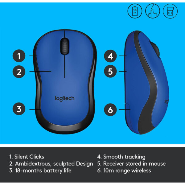 Logitech M220 Silent Ratón Wireless Negro-Azul *Embalaje dañado producto nuevo* - Imagen 4