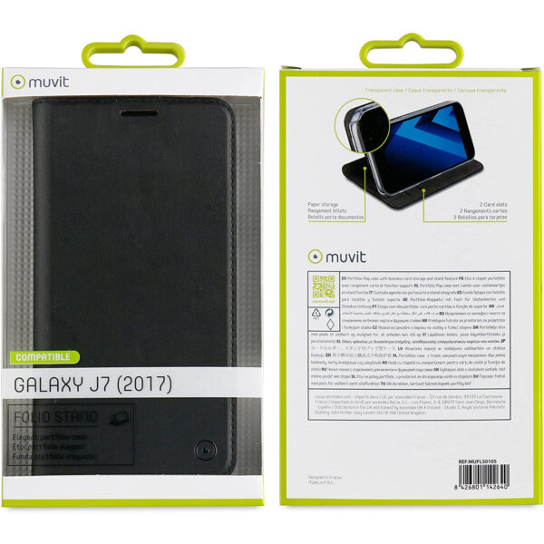 Funda Muvit Folio para Samsung Galaxy J7 2017 función soporte + tarjetero negra - Imagen 2