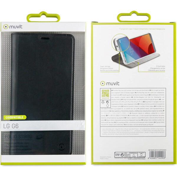 Funda Muvit Folio LG G6 función soporte + tarjetero negra - Imagen 3