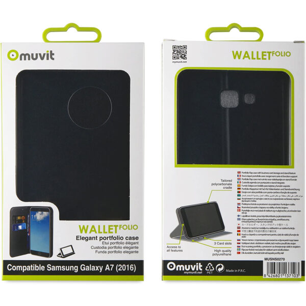 Funda Muvit Wallet Folio con función soporte negra para Samsung Galaxy A7 2016. - Imagen 3