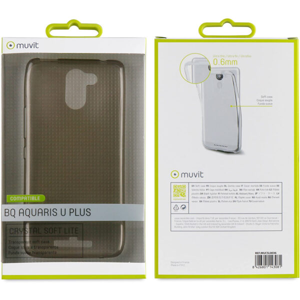 Funda Muvit Cristal Soft para BQ Aquaris U Plus color Gris. - Imagen 3