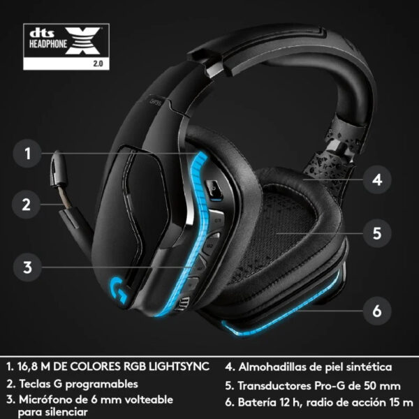 Auriculares Logitech G935 Gaming Inalámbricos LightSync 7.1 - Imagen 6