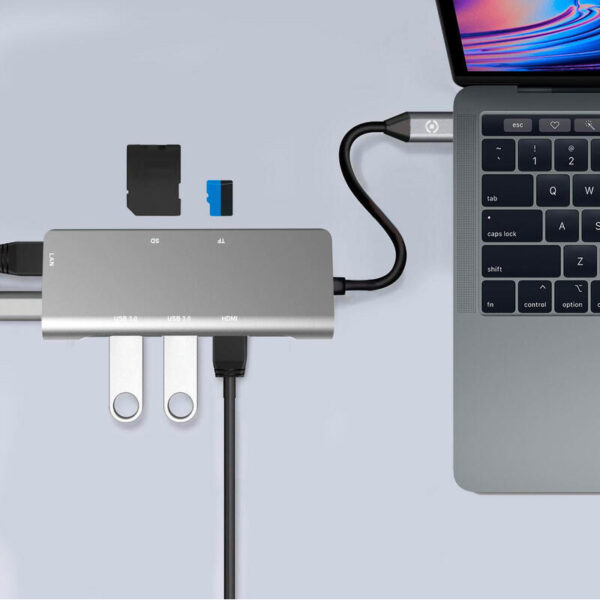 Celly Hub Pro Evo USB-C 2xUSB 1xTarjeta SD 1xTarjeta TF 1xLan 1xHDMI - Imagen 3