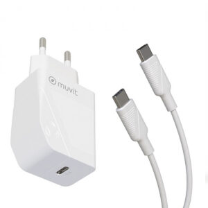 Pack Muvit for Change cargador pared Tipo C PD 20W + cable tipo C a tipo C 3A 1m
