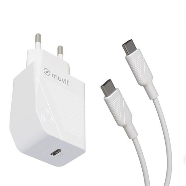 Pack Muvit for Change cargador pared Tipo C PD 20W + cable tipo C a tipo C 3A 1m
