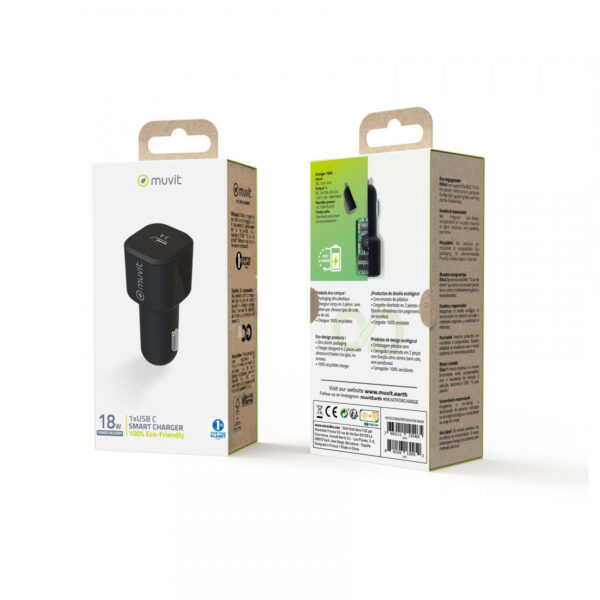 Cargador coche Muvit for Change Tipo C PD 18W negro. - Imagen 3