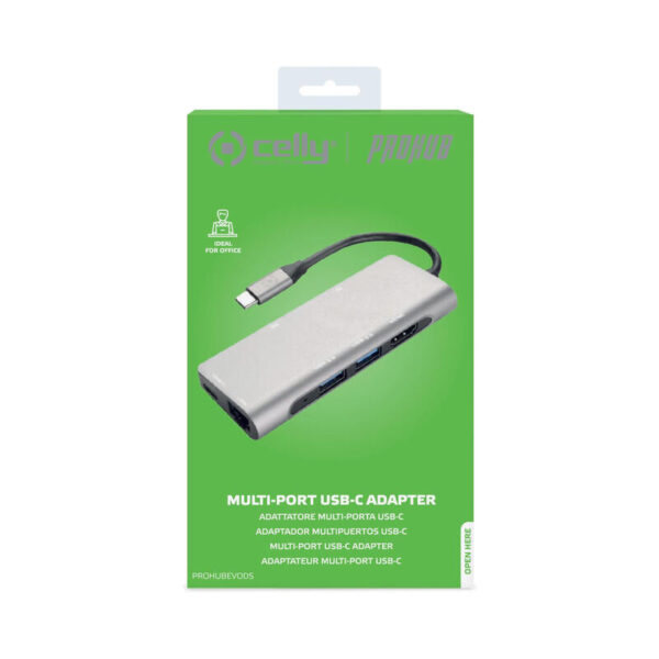 Celly Hub Pro Evo USB-C 2xUSB 1xTarjeta SD 1xTarjeta TF 1xLan 1xHDMI - Imagen 2