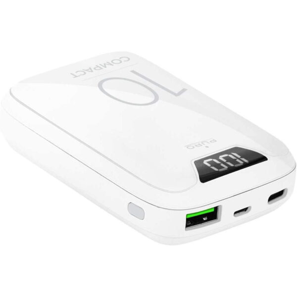Power Bank Puro 10000mAh Display USB-A+USB-C 15W blanco