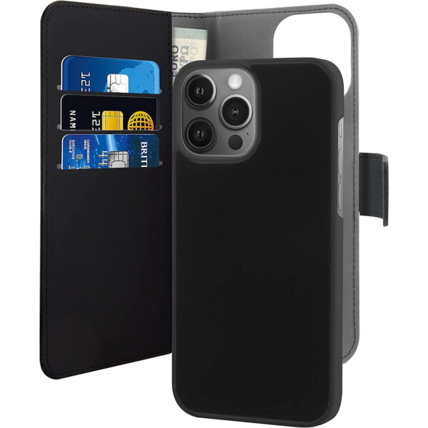 Funda Puro Piel Eco Apple iPhone 13 Pro Max + carcasa extraíble magnética negra