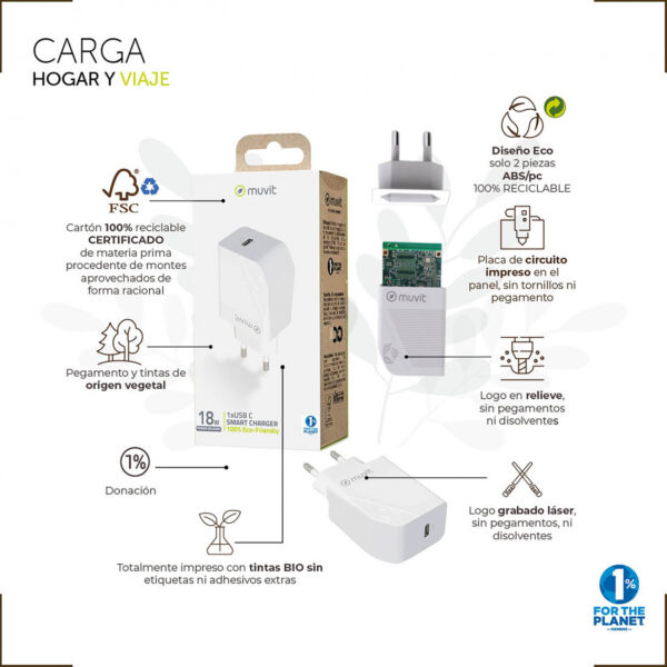 Cargador de Pared Muvit for Change Tipo C PD 30W blanco - Imagen 2