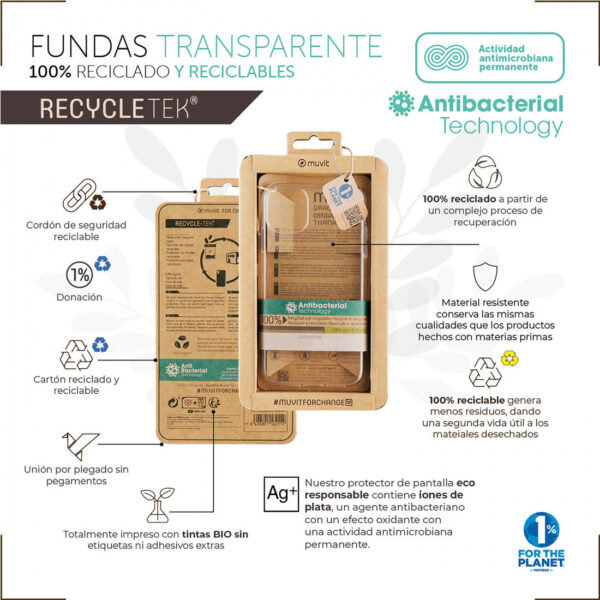 Funda Muvit for Change recycletek antibacteriana para Apple iPhone SE/8/7 trans. - Imagen 4