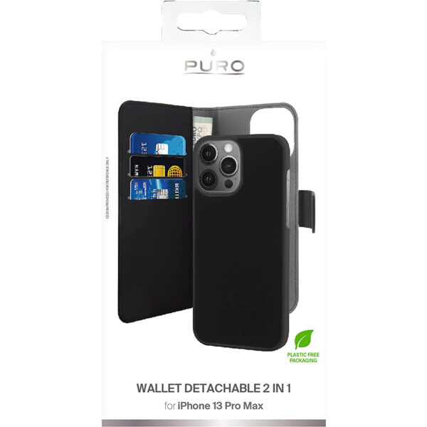 Funda Puro Piel Eco Apple iPhone 13 Pro Max + carcasa extraíble magnética negra - Imagen 3