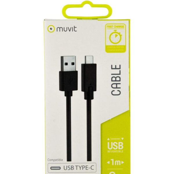 Cable Muvit MUUSC0140 USB Reversible Tipo C para Carga y Datos 1 m 2A negro - Imagen 3