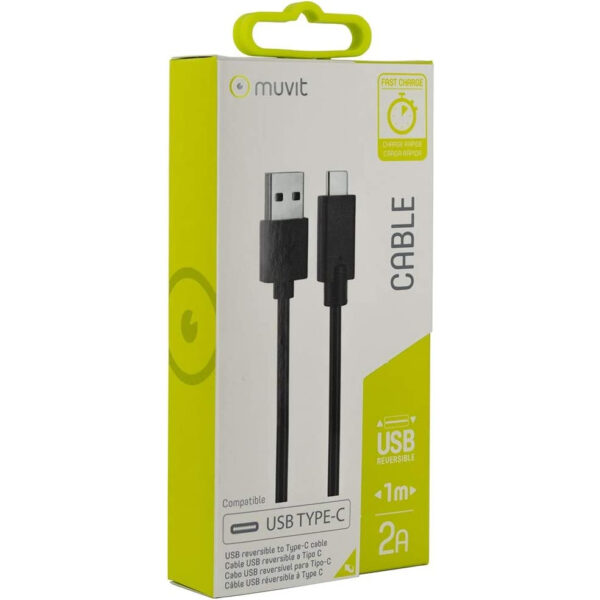 Cable Muvit MUUSC0140 USB Reversible Tipo C para Carga y Datos 1 m 2A negro - Imagen 2