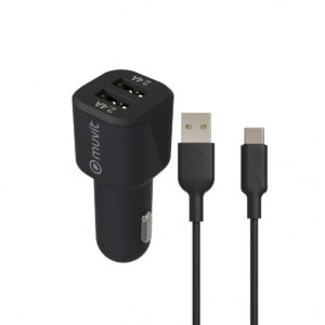 Pack Muvit for Change Cargador coche USB 2 puertos 2.4A + cable 1.2m tipo C