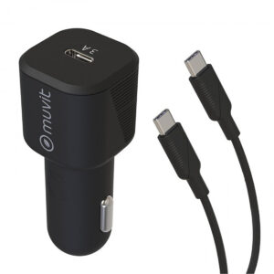 Pack Muvit for Change Cargador coche Tipo C PD 20W + cable tipo C a tipo C 3A 1m