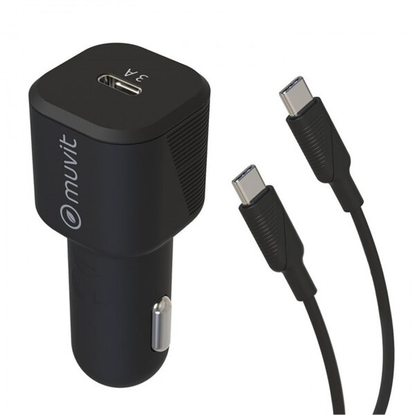 Pack Muvit for Change Cargador coche Tipo C PD 20W + cable tipo C a tipo C 3A 1m