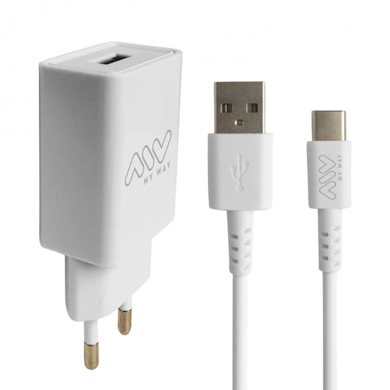 Pack Myway cargador de pared USB 2A + cable USB C 1m blanco