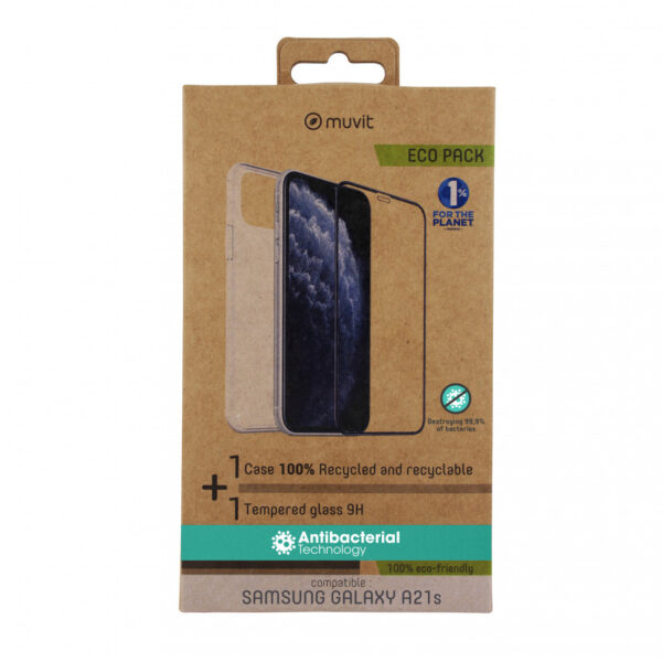 Pack Muvit for Change para Samsung Galaxy A21s funda Cristal Soft + protector - Imagen 2