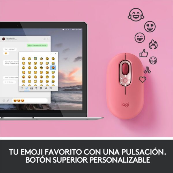 Ratón Inalámbrico Logitech POP Blast Emoji Personalizable 4000DPI Rosa - Imagen 3