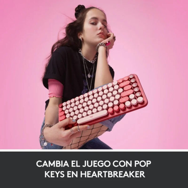 Teclado Mecánico Inalámbrico Logitech Pop Keys Heartbreaker con Teclas de Emojis Personalizables Rosa - Imagen 2