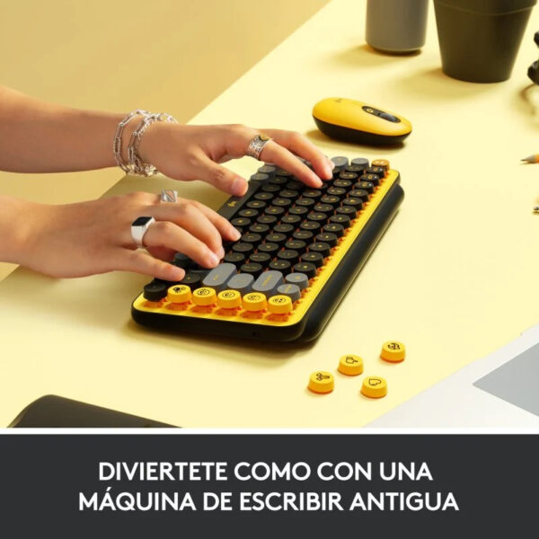 Teclado Mecánico Inalámbrico Logitech Pop Keys Blast con Teclas de Emojis Personalizables Amarillo - Imagen 4