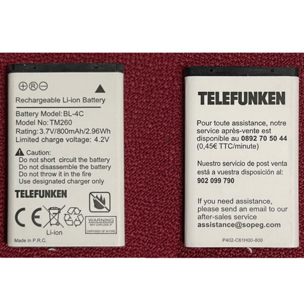Batería Litio original para Telefunken TM260 3.7V 800mAh