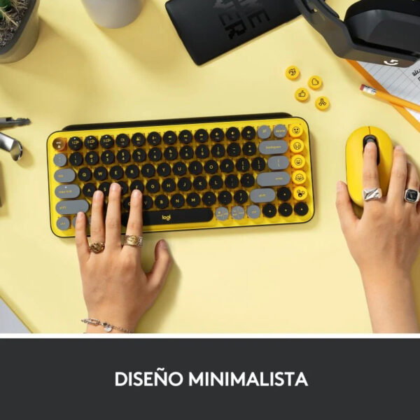 Teclado Mecánico Inalámbrico Logitech Pop Keys Blast con Teclas de Emojis Personalizables Amarillo - Imagen 5