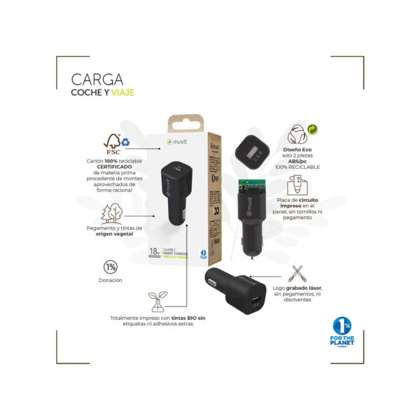 Cargador coche Muvit for Change 2 USB 4,8A 24W negro - Imagen 2